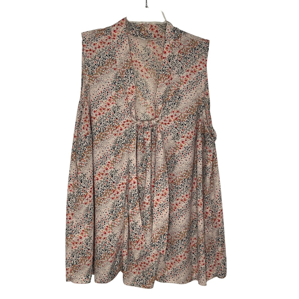 Poema Women's 2X Ditsy Floral Sleeveless Blouse Cream Red Navy T4667-63